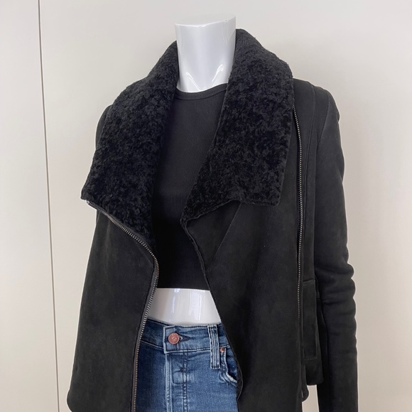 VINCE Genuine Shearling Jacket in Black - Picture 2 of 8